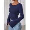 imagePRETTYGARDEN Womens Long Sleeve Shirts 2026 Spring Crop Going Out Tops Casual Boat Neck Bell Sleeve Ribbed Ruched Y2K ClothesNavy Blue