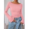 imagePRETTYGARDEN Womens Long Sleeve Shirts 2026 Spring Crop Going Out Tops Casual Boat Neck Bell Sleeve Ribbed Ruched Y2K ClothesPink