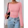imagePRETTYGARDEN Womens Long Sleeve Shirts 2026 Spring Crop Going Out Tops Casual Boat Neck Bell Sleeve Ribbed Ruched Y2K ClothesPink