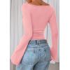 imagePRETTYGARDEN Womens Long Sleeve Shirts 2026 Spring Crop Going Out Tops Casual Boat Neck Bell Sleeve Ribbed Ruched Y2K ClothesPink