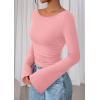 imagePRETTYGARDEN Womens Long Sleeve Shirts 2026 Spring Crop Going Out Tops Casual Boat Neck Bell Sleeve Ribbed Ruched Y2K ClothesPink