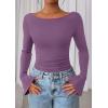 imagePRETTYGARDEN Womens Long Sleeve Shirts 2026 Spring Crop Going Out Tops Casual Boat Neck Bell Sleeve Ribbed Ruched Y2K ClothesPurple
