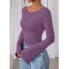 imagePRETTYGARDEN Womens Long Sleeve Shirts 2026 Spring Crop Going Out Tops Casual Boat Neck Bell Sleeve Ribbed Ruched Y2K ClothesPurple