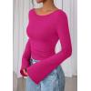 imagePRETTYGARDEN Womens Long Sleeve Shirts 2026 Spring Crop Going Out Tops Casual Boat Neck Bell Sleeve Ribbed Ruched Y2K ClothesRose Red