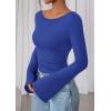 imagePRETTYGARDEN Womens Long Sleeve Shirts 2026 Spring Crop Going Out Tops Casual Boat Neck Bell Sleeve Ribbed Ruched Y2K ClothesRoyal Blue