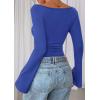 imagePRETTYGARDEN Womens Long Sleeve Shirts 2026 Spring Crop Going Out Tops Casual Boat Neck Bell Sleeve Ribbed Ruched Y2K ClothesRoyal Blue