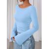 imagePRETTYGARDEN Womens Long Sleeve Shirts 2026 Spring Crop Going Out Tops Casual Boat Neck Bell Sleeve Ribbed Ruched Y2K ClothesSky Blue