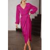 imagePRETTYGARDEN Womens Maxi Satin Dress Puff Sleeve Wrap V Neck Ruched Belted Long Formal Cocktail Dresses Rose RedSmall