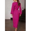 imagePRETTYGARDEN Womens Maxi Satin Dress Puff Sleeve Wrap V Neck Ruched Belted Long Formal Cocktail Dresses Rose RedSmall