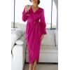 imagePRETTYGARDEN Womens Maxi Satin Dress Puff Sleeve Wrap V Neck Ruched Belted Long Formal Cocktail Dresses Rose RedSmall