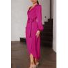imagePRETTYGARDEN Womens Maxi Satin Dress Puff Sleeve Wrap V Neck Ruched Belted Long Formal Cocktail Dresses Rose RedSmall