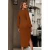imagePRETTYGARDEN Womens Midi Sweater Dress Long Lantern Sleeve Ruched V Neck Drawstring Side Slit Knit Bodycon Dresses CaramelSmall