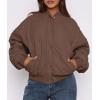 imagePRETTYGARDEN Womens Quilted Bomber Jacket Fall Fashion 2026 Lightweight Cropped Zip up Outerwear Winter Puffer Coats PocketsBrown