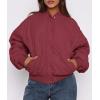 imagePRETTYGARDEN Womens Quilted Bomber Jacket Fall Fashion 2026 Lightweight Cropped Zip up Outerwear Winter Puffer Coats PocketsBurgundy