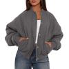 imagePRETTYGARDEN Womens Quilted Bomber Jacket Fall Fashion 2026 Lightweight Cropped Zip up Outerwear Winter Puffer Coats PocketsDark Grey