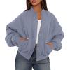 imagePRETTYGARDEN Womens Quilted Bomber Jacket Fall Fashion 2026 Lightweight Cropped Zip up Outerwear Winter Puffer Coats PocketsDusty Blue
