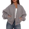 imagePRETTYGARDEN Womens Quilted Bomber Jacket Fall Fashion 2026 Lightweight Cropped Zip up Outerwear Winter Puffer Coats PocketsGrey