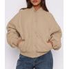 imagePRETTYGARDEN Womens Quilted Bomber Jacket Fall Fashion 2026 Lightweight Cropped Zip up Outerwear Winter Puffer Coats PocketsKhaki