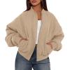 imagePRETTYGARDEN Womens Quilted Bomber Jacket Fall Fashion 2026 Lightweight Cropped Zip up Outerwear Winter Puffer Coats PocketsKhaki