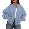 imagePRETTYGARDEN Womens Quilted Bomber Jacket Fall Fashion 2026 Lightweight Cropped Zip up Outerwear Winter Puffer Coats PocketsLight Blue