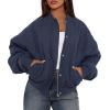 imagePRETTYGARDEN Womens Quilted Bomber Jacket Fall Fashion 2026 Lightweight Cropped Zip up Outerwear Winter Puffer Coats PocketsNavy Blue