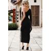 imagePRETTYGARDEN Womens Sexy One Shoulder Long Sleeve Velvet Dress Ruched Bodycon Drawstring Split Maxi Dresses BlackLarge