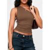 imagePRETTYGARDEN Womens Sleeveless One Shoulder Tank Top Ruched Slim Fit Shirts Basic Crop Y2k Tops 2026 Spring Fashion ClothingCoffee