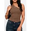 imagePRETTYGARDEN Womens Sleeveless One Shoulder Tank Top Ruched Slim Fit Shirts Basic Crop Y2k Tops 2026 Spring Fashion ClothingCoffee