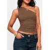 imagePRETTYGARDEN Womens Sleeveless One Shoulder Tank Top Ruched Slim Fit Shirts Basic Crop Y2k Tops 2026 Spring Fashion ClothingCoffee