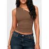 imagePRETTYGARDEN Womens Sleeveless One Shoulder Tank Top Ruched Slim Fit Shirts Basic Crop Y2k Tops 2026 Spring Fashion ClothingCoffee