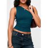 imagePRETTYGARDEN Womens Sleeveless One Shoulder Tank Top Ruched Slim Fit Shirts Basic Crop Y2k Tops 2026 Spring Fashion ClothingDark Blue