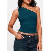 imagePRETTYGARDEN Womens Sleeveless One Shoulder Tank Top Ruched Slim Fit Shirts Basic Crop Y2k Tops 2026 Spring Fashion ClothingDark Blue