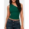 imagePRETTYGARDEN Womens Sleeveless One Shoulder Tank Top Ruched Slim Fit Shirts Basic Crop Y2k Tops 2026 Spring Fashion ClothingDark Green