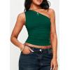 imagePRETTYGARDEN Womens Sleeveless One Shoulder Tank Top Ruched Slim Fit Shirts Basic Crop Y2k Tops 2026 Spring Fashion ClothingDark Green