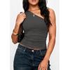 imagePRETTYGARDEN Womens Sleeveless One Shoulder Tank Top Ruched Slim Fit Shirts Basic Crop Y2k Tops 2026 Spring Fashion ClothingDark Grey