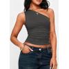 imagePRETTYGARDEN Womens Sleeveless One Shoulder Tank Top Ruched Slim Fit Shirts Basic Crop Y2k Tops 2026 Spring Fashion ClothingDark Grey