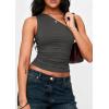imagePRETTYGARDEN Womens Sleeveless One Shoulder Tank Top Ruched Slim Fit Shirts Basic Crop Y2k Tops 2026 Spring Fashion ClothingDark Grey