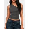 imagePRETTYGARDEN Womens Sleeveless One Shoulder Tank Top Ruched Slim Fit Shirts Basic Crop Y2k Tops 2026 Spring Fashion ClothingDark Grey
