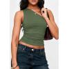 imagePRETTYGARDEN Womens Sleeveless One Shoulder Tank Top Ruched Slim Fit Shirts Basic Crop Y2k Tops 2026 Spring Fashion ClothingGrey Green