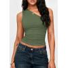 imagePRETTYGARDEN Womens Sleeveless One Shoulder Tank Top Ruched Slim Fit Shirts Basic Crop Y2k Tops 2026 Spring Fashion ClothingGrey Green