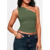 imagePRETTYGARDEN Womens Sleeveless One Shoulder Tank Top Ruched Slim Fit Shirts Basic Crop Y2k Tops 2026 Spring Fashion ClothingGrey Green