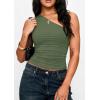 imagePRETTYGARDEN Womens Sleeveless One Shoulder Tank Top Ruched Slim Fit Shirts Basic Crop Y2k Tops 2026 Spring Fashion ClothingGrey Green