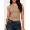 imagePRETTYGARDEN Womens Sleeveless One Shoulder Tank Top Ruched Slim Fit Shirts Basic Crop Y2k Tops 2026 Spring Fashion ClothingKhaki