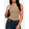 imagePRETTYGARDEN Womens Sleeveless One Shoulder Tank Top Ruched Slim Fit Shirts Basic Crop Y2k Tops 2026 Spring Fashion ClothingKhaki