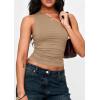 imagePRETTYGARDEN Womens Sleeveless One Shoulder Tank Top Ruched Slim Fit Shirts Basic Crop Y2k Tops 2026 Spring Fashion ClothingKhaki