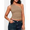 imagePRETTYGARDEN Womens Sleeveless One Shoulder Tank Top Ruched Slim Fit Shirts Basic Crop Y2k Tops 2026 Spring Fashion ClothingKhaki