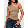 imagePRETTYGARDEN Womens Sleeveless One Shoulder Tank Top Ruched Slim Fit Shirts Basic Crop Y2k Tops 2026 Spring Fashion ClothingKhaki