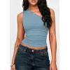 imagePRETTYGARDEN Womens Sleeveless One Shoulder Tank Top Ruched Slim Fit Shirts Basic Crop Y2k Tops 2026 Spring Fashion ClothingLight Grey Blue