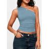 imagePRETTYGARDEN Womens Sleeveless One Shoulder Tank Top Ruched Slim Fit Shirts Basic Crop Y2k Tops 2026 Spring Fashion ClothingLight Grey Blue