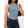imagePRETTYGARDEN Womens Sleeveless One Shoulder Tank Top Ruched Slim Fit Shirts Basic Crop Y2k Tops 2026 Spring Fashion ClothingLight Grey Blue